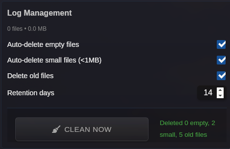 Log management settings