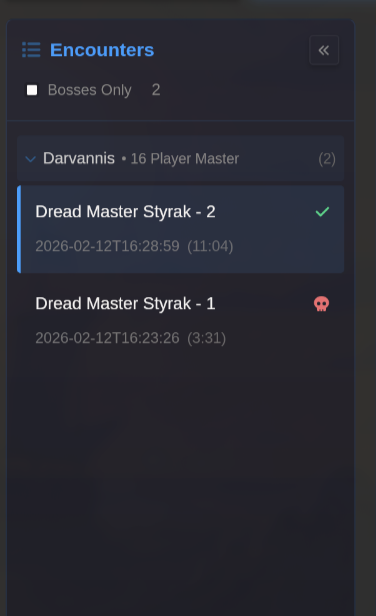 Encounter list sidebar