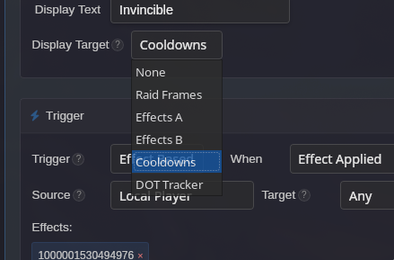 Effect display options