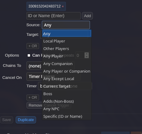 Entity filter dropdown