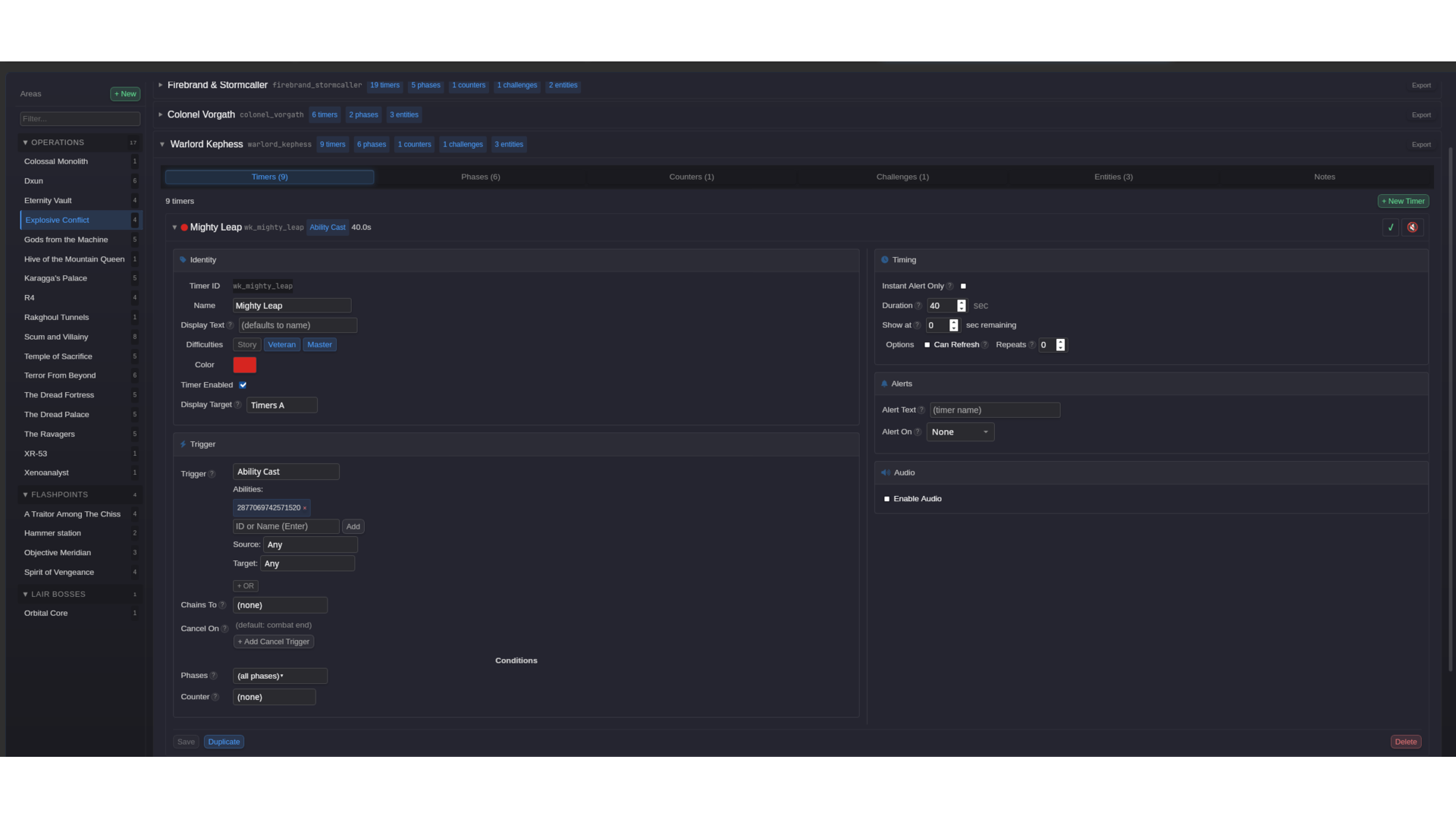 Timer editor for custom boss timers